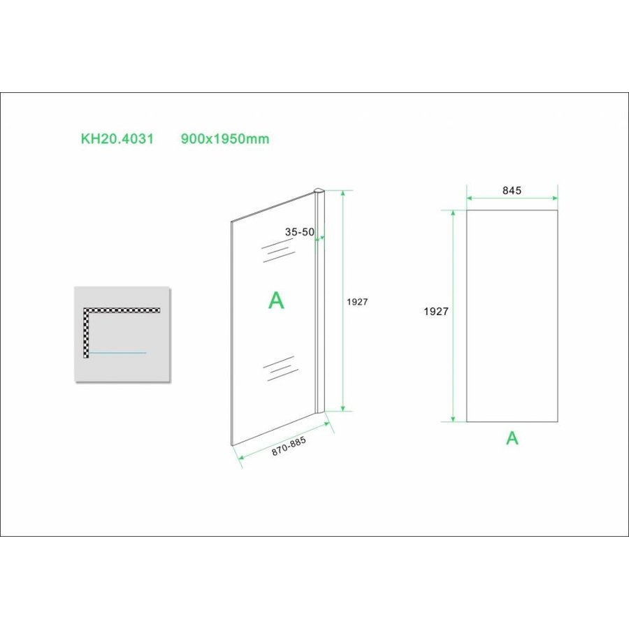 Wiesbaden eco zijwand voor eco nisdeur 900x1950 6mm