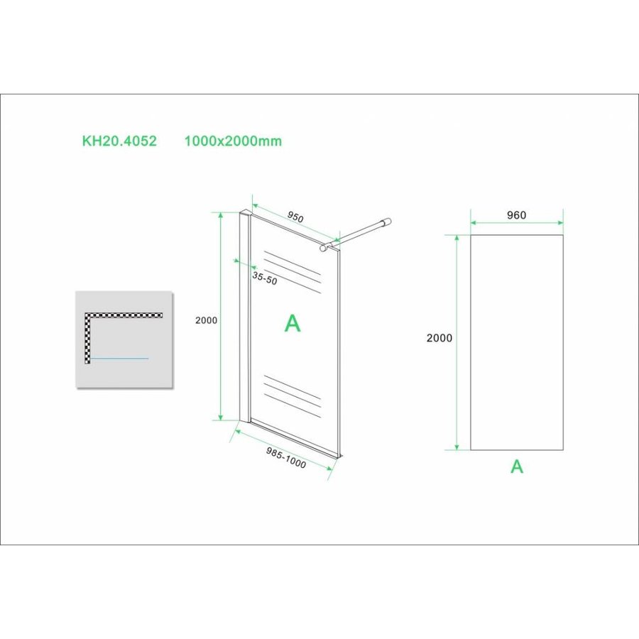 Eco Douchewand Met Muurprofiel 8mm Nano (Alle Maten) x 200cm