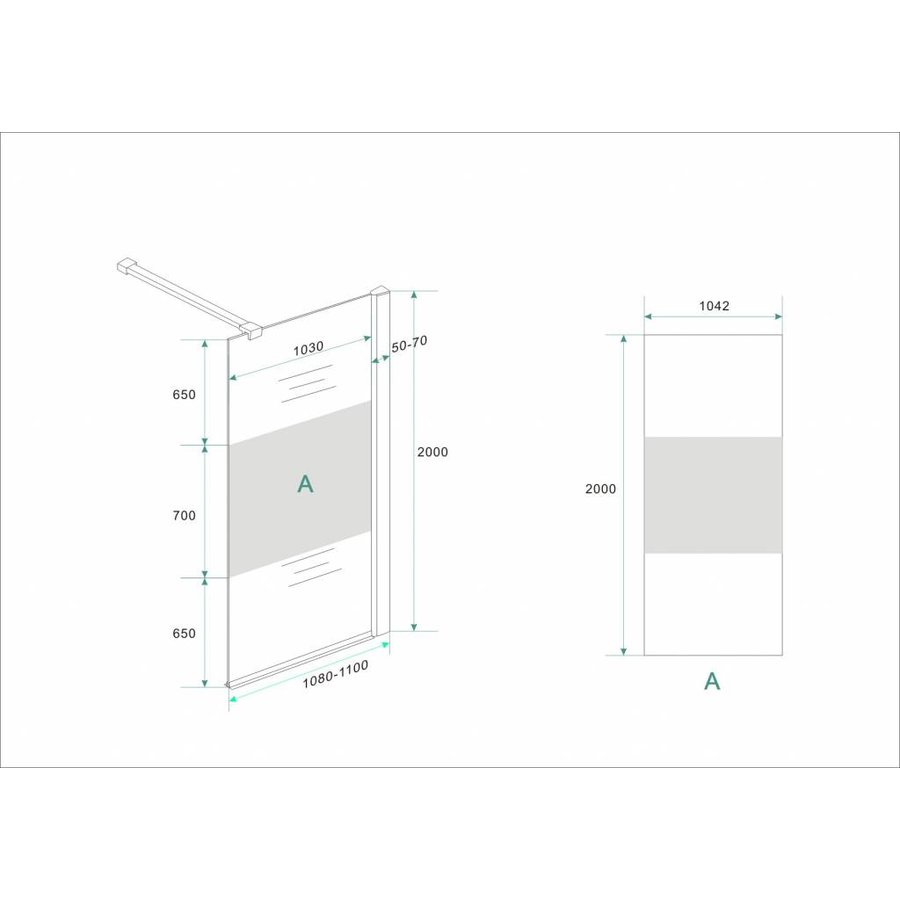 Inloopdouche Met Muurprofiel 10mm Middenband (Alle Maten) x 200cm