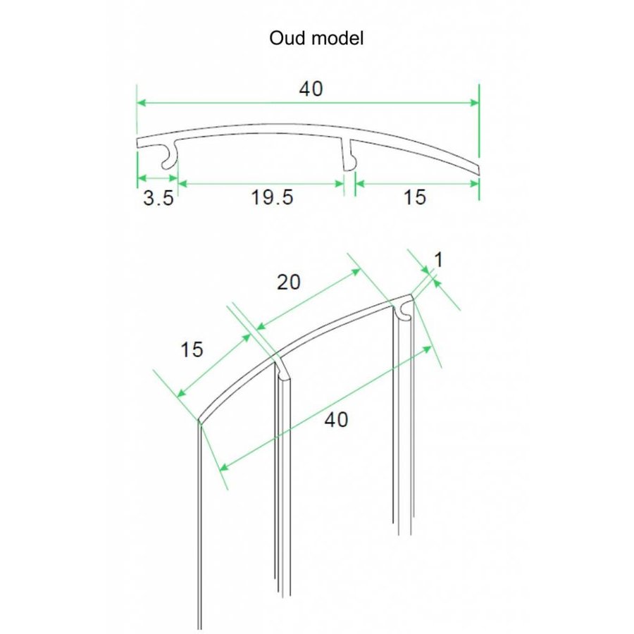 aluminium afdekstrip 200cm wandprofiel type 1 (oud)