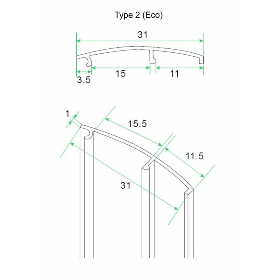 aluminium afdekstrip 200cm wandprofiel eco model