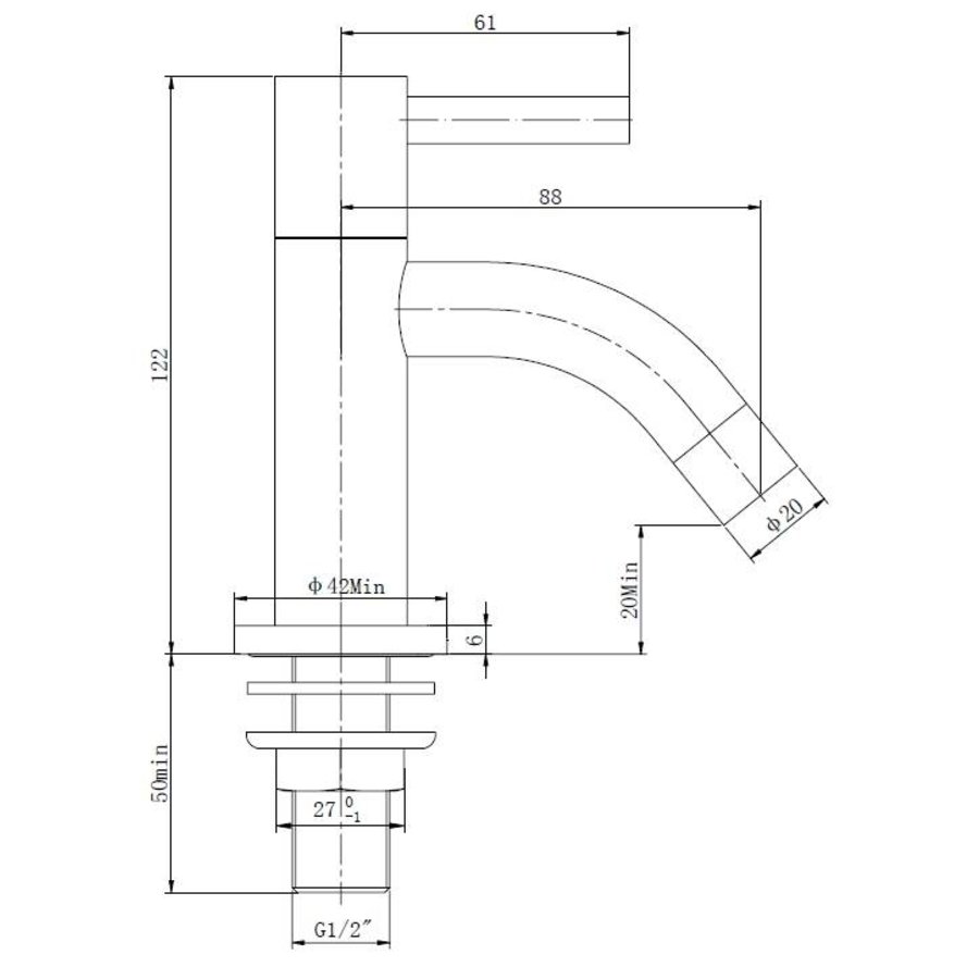 Toiletkraan Wiesbaden Cadans KIWA Chroom 1'2 inch