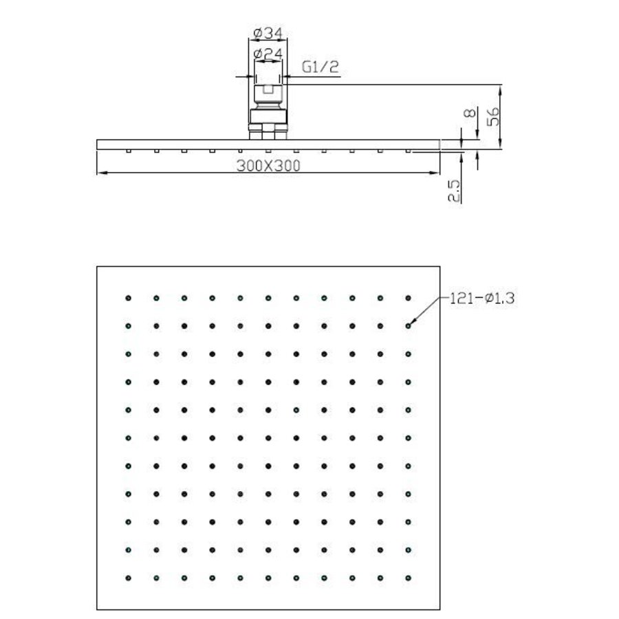 Wiesbaden luxe mess.hoofddouche vierkant 300mmx8mm mat-zwart