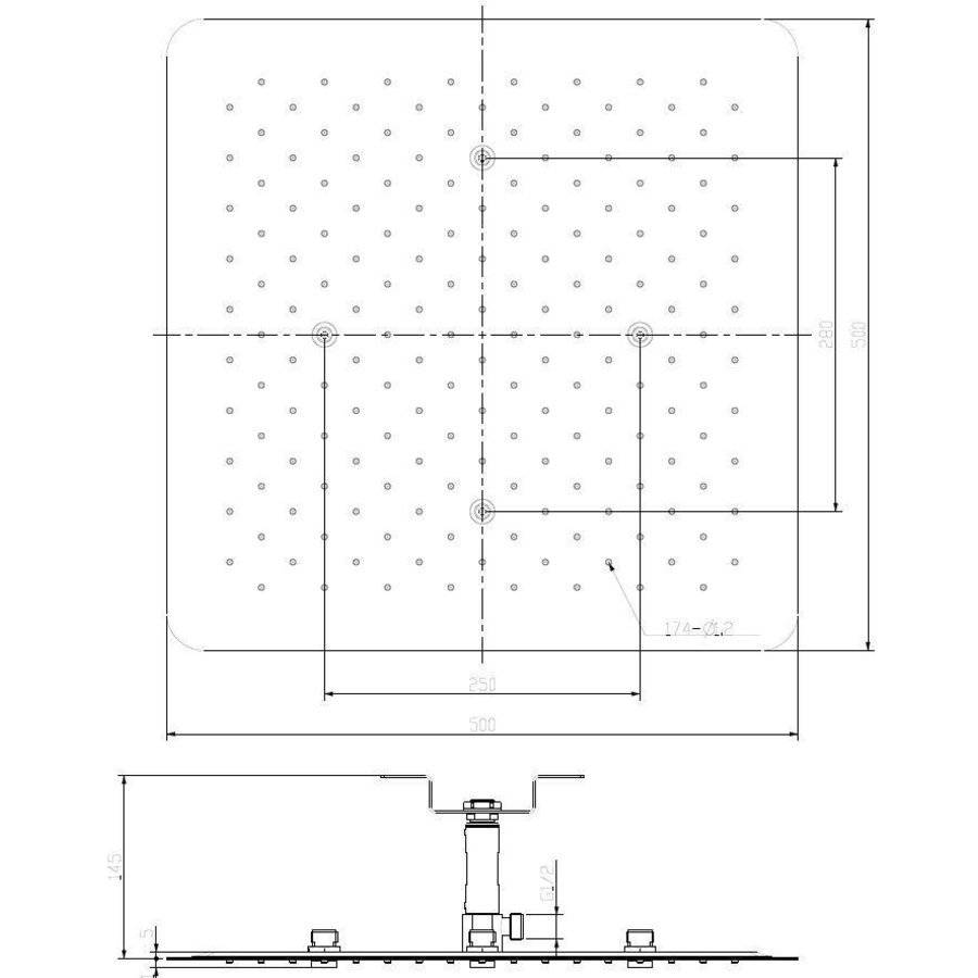 Wiesbaden UFO inbouw-hoofddouche plafond vierkant 50x50x2cm chroom