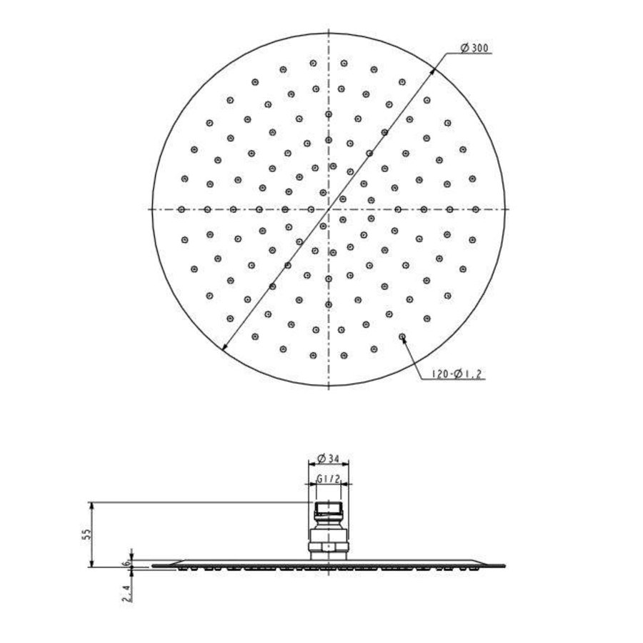 Wiesbaden UFO Luxe hoofddouche rond 300mm Ultra plat chroom