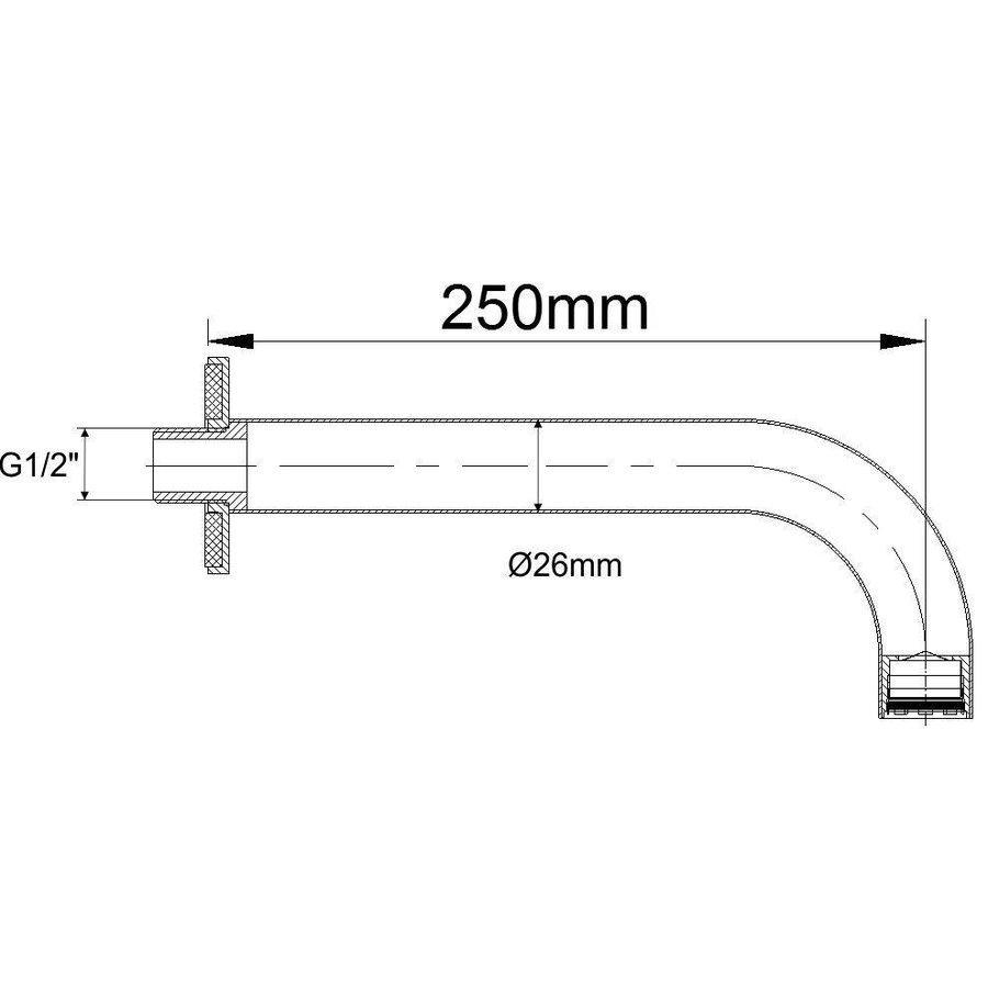 Wiesbaden inbouw-uitloop rond 25cm 1/2'' chroom