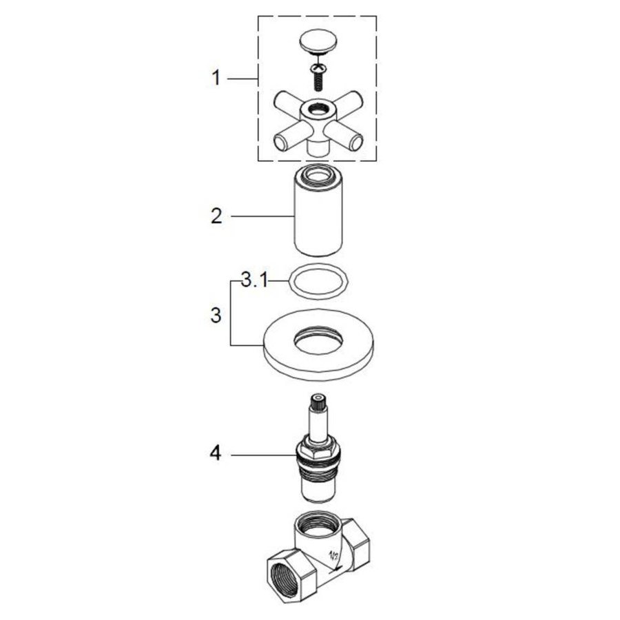 Wiesbaden Cross inbouw stopkraan 1/2'' chroom