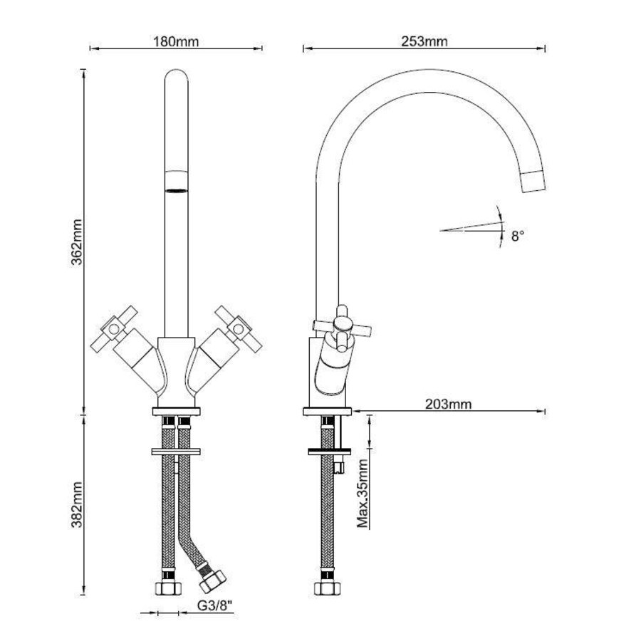 Wiesbaden Cross keukenmengkraan 2-knops chroom