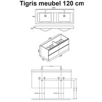 Wiesbaden Tigris onderkast + dubb.wast. + 4 laden 1200x580x460 wit