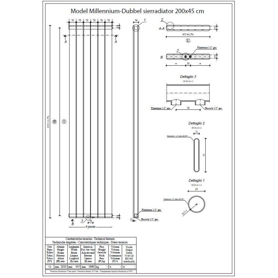 Wiesbaden Millennium-Dubbel sierradiator 200x45 wit