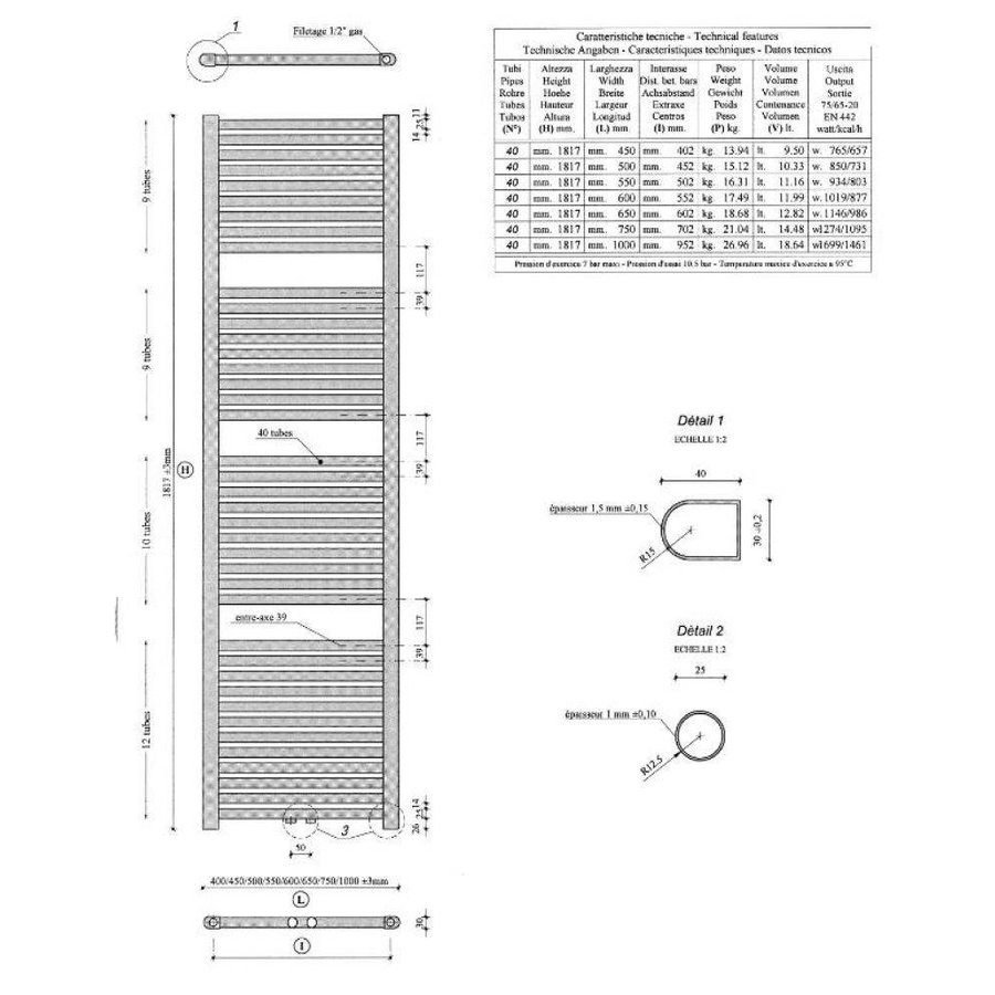 Wiesbaden Elara sierradiator wit 1185x450 m/o aansl.