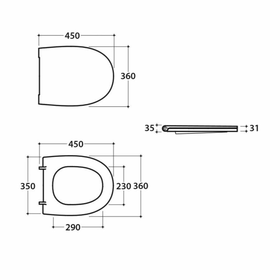 Closetzitting Luca Sanitair Vaso Softclose Mat zwart HOH 18cm