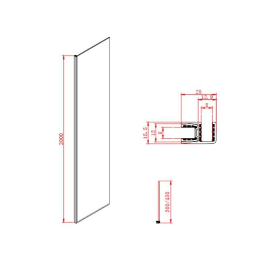 Inloopdouche Boss & Wessing Black 45x200cm Helder glas