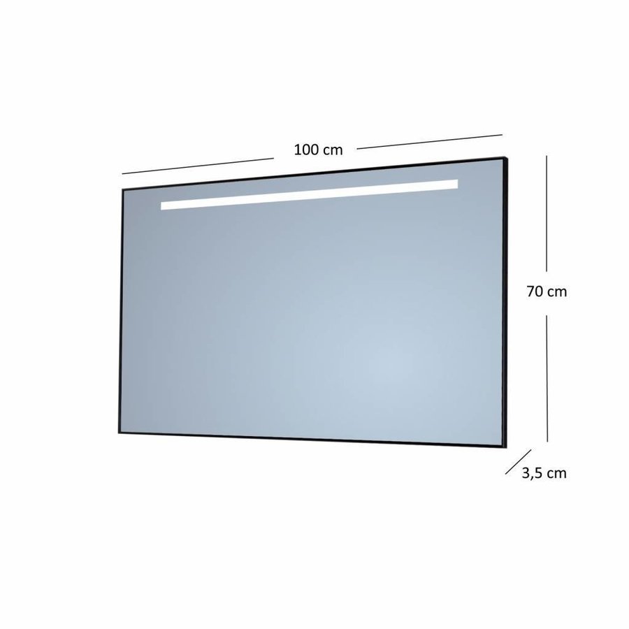 Badkamerspiegel Sanicare Q-Mirrors 'Warm White' LED-Verlichting 70x100x3,5 cm Zwarte Omlijsting