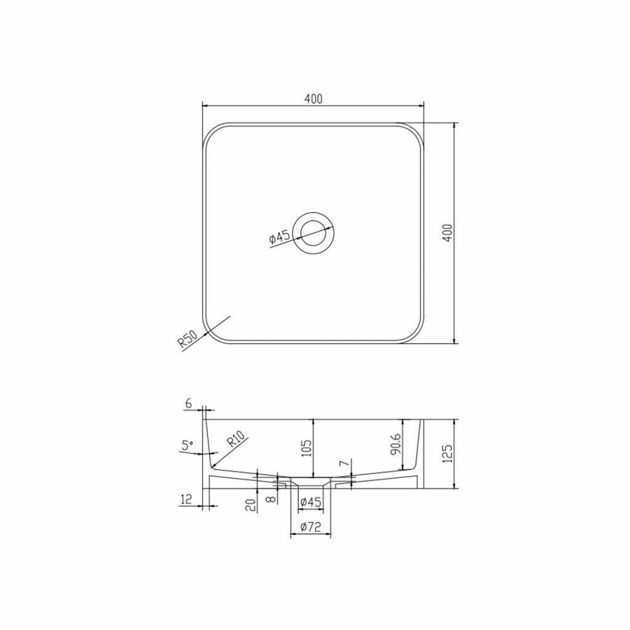 Opbouwwastafel Ideavit Solidthin 40x40x12.5 cm Solid Surface Mat Wit