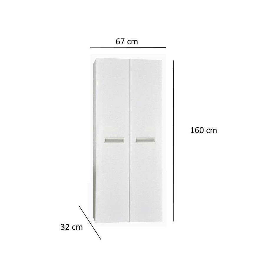 Kolomkast Sanicare Q2/Q3/Q8 2-Deurs Soft-Closing Alu Greep 160x67x32 cm Hoogglans Wit