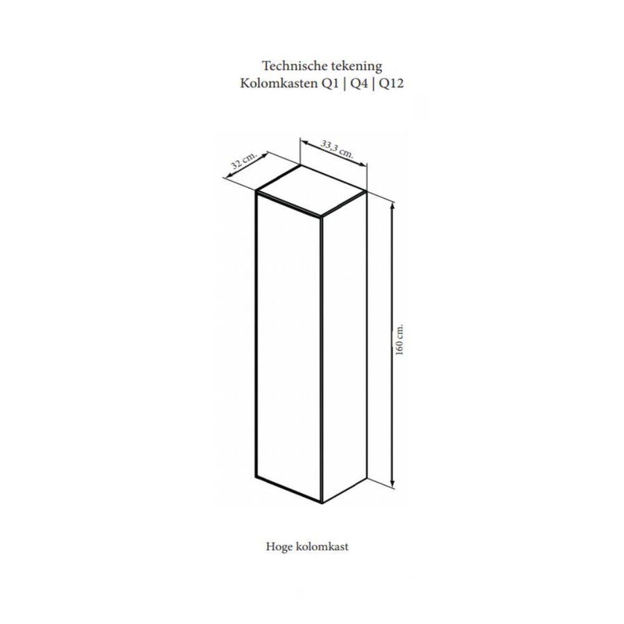 Kolomkast Sanicare Q2/Q3/Q8 Soft-Closing Deur Met Alu Greep Inclusief Waszak 160x33,5x32 cm Hoogglans Wit