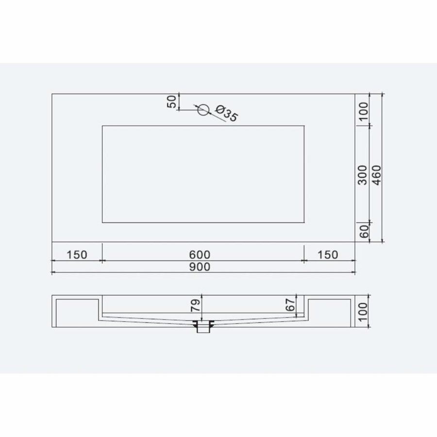 Wastafel Ideavit Solidsquare 90x46x10 cm Solid Surface Mat Wit