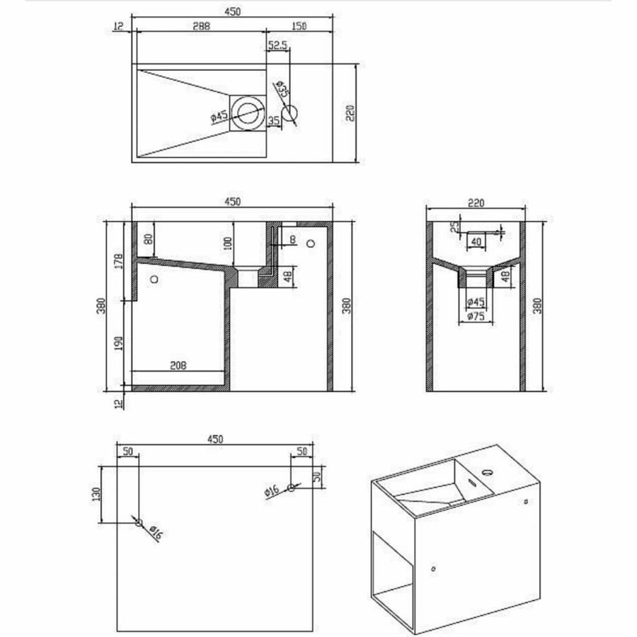 Wastafel Ideavit Solidwash 45x22x38 cm Solid Surface Mat Wit