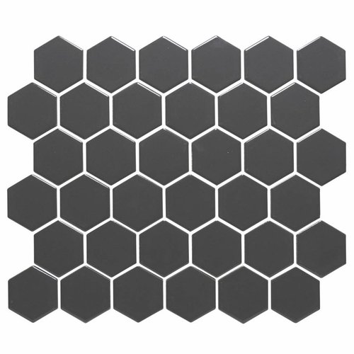 Mozaïek Barcelona 28.1x32.5 cm Geglazuurd Porselein Hexagon Glanzend Donker Grijs (Prijs Per m2) 