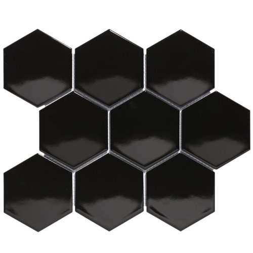 Mozaïek Barcelona 25.6x29.6 cm Geglazuurd Porselein Hexagon Glanzend Zwart (Prijs Per m2) 