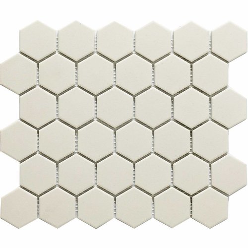 Mozaïek London 28.1x32.5 cm Onverglaasd Porselein Hexagon, Mat Antislip En Wit (Prijs Per m2) 