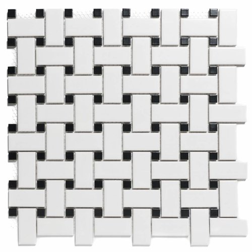 Mozaïek Paris 30x30 cm Geglazuurd Porselein, Basketweave Mat Zwart En Wit (Prijs Per m2) 