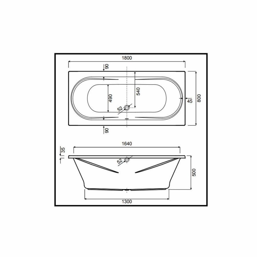 Inbouw Duo Ligbad Wisa New Toscana 180x80x50 cm Wit