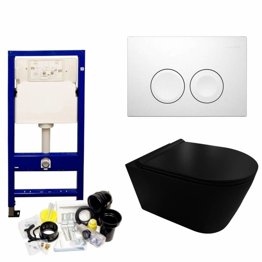 UP100 Toiletset 35 Civita Black Rimless Mat Zwart Met bril En Drukplaat