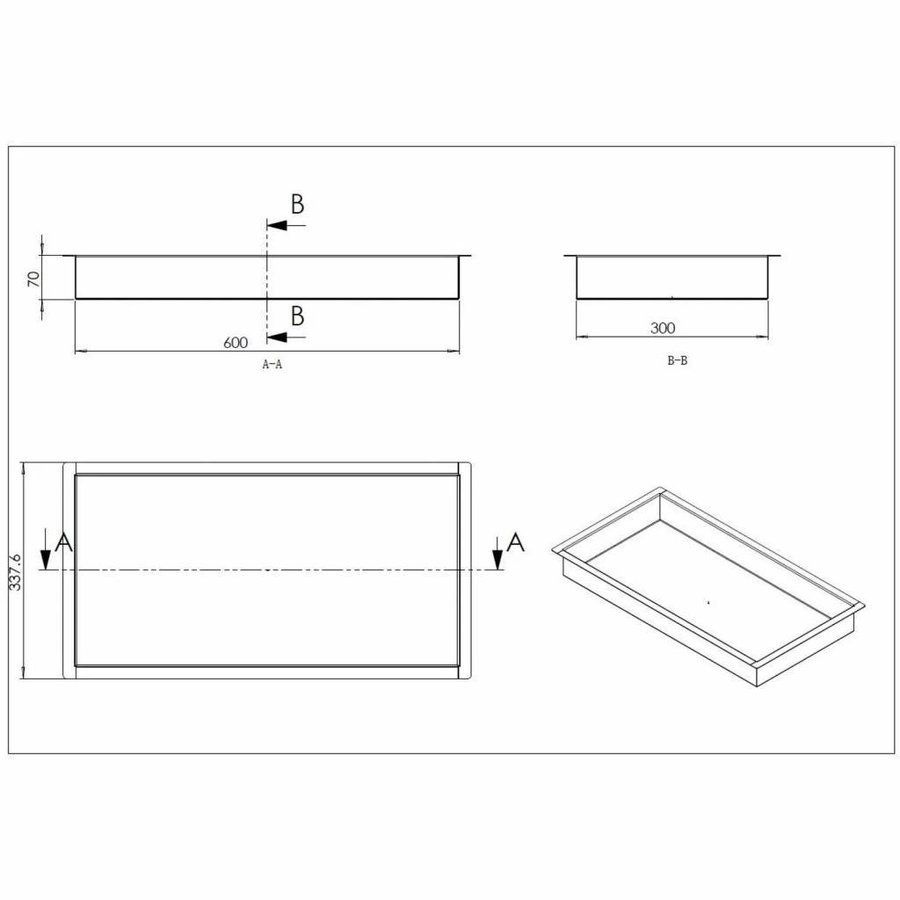 Inbouwnis AQS 30x60x7 cm RVS Mat Zwart