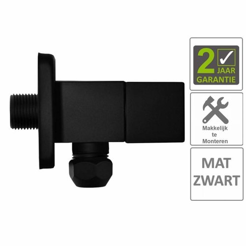 AQS Hoekstopkraan Mika Square 3/8"x10 Inclusief Rozet Mat Zwart 