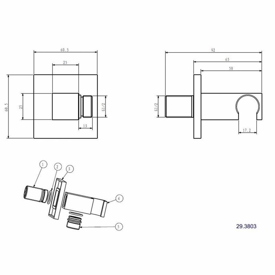 AQS Doucheaansluiting Luxe Vierkant Met Opsteek 1/2" Messing Mat Zwart