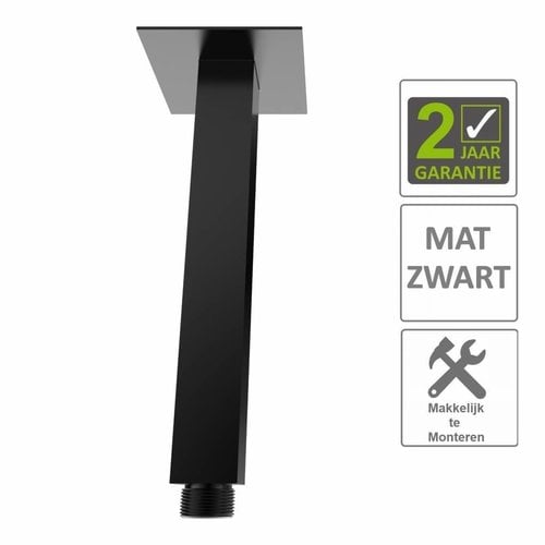 AQS Douchearm Luxe Vierkant Plafondbevestiging 20cm Mat Zwart 