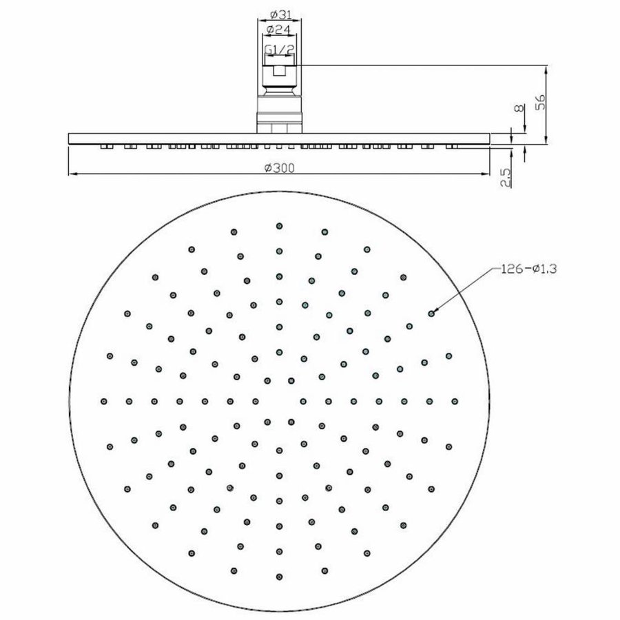 AQS Hoofddouche Luxe Rond 30x30 cm Mat Zwart