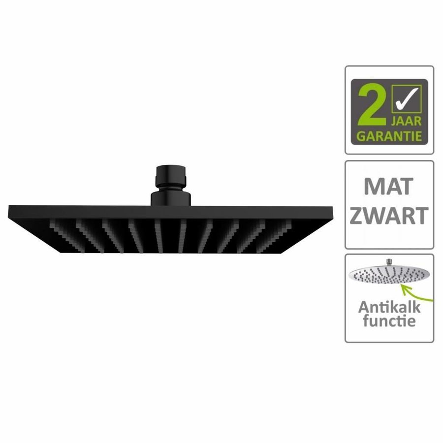 AQS Hoofddouche Luxe Vierkant 20x20 cm Mat Zwart