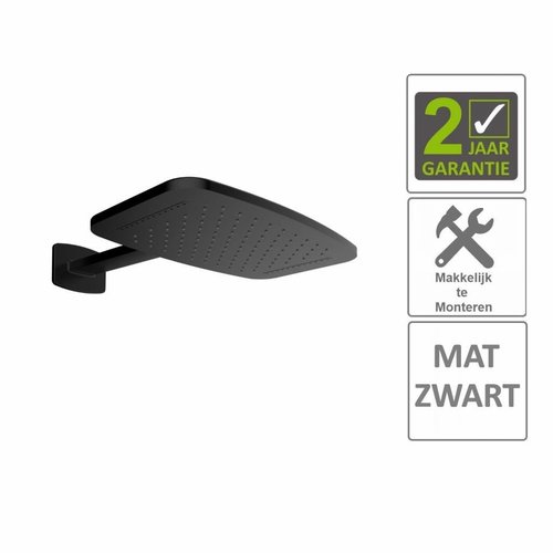AQS Hoofddouche Met Waterval En Douchearm 40.4x25.4 cm Mat Zwart 