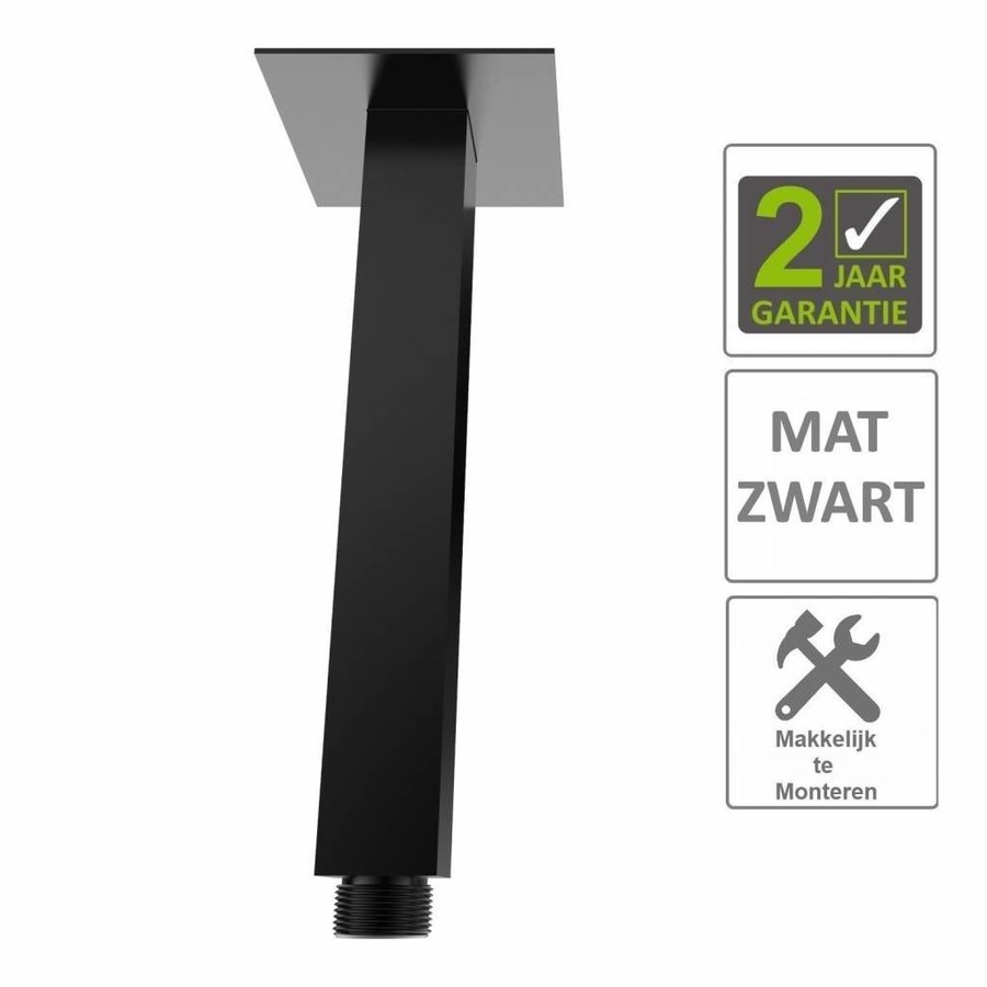 AQS Douche-Arm Luxe Vierkant Plafondbevestiging 30 cm Mat Zwart