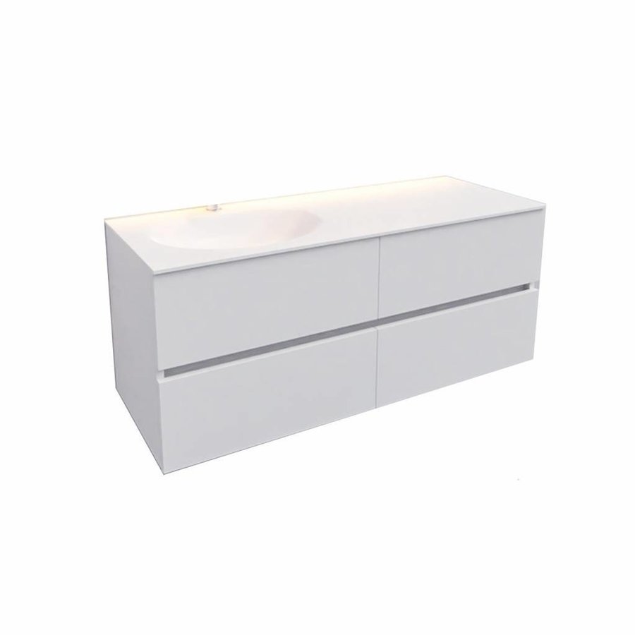 Badkamermeubel Solid Surface AQS Stockholm 120x46 cm Links Mat Wit 4 Laden (met 1 kraangat)