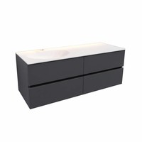 Badkamermeubel Solid Surface AQS Stockholm 150x46 cm Links Mat Antraciet 4 Laden (met 1 kraangat)