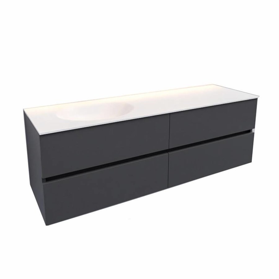 Badkamermeubel Solid Surface AQS Stockholm 150x46 cm Links Mat Antraciet 4 Laden (zonder kraangaten)