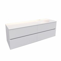 Badkamermeubel Solid Surface AQS Stockholm 150x46 cm Rechts Mat Wit 4 Laden (zonder kraangaten)