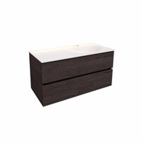 Badkamermeubel Solid Surface AQS Stockholm 100x46 cm Rechts Wood Dark Brown (1 kraangat)