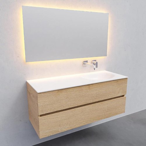 Badkamermeubel Solid Surface AQS Stockholm 120x46 cm Rechts Wood Washed Oak (0 kraangaten) 
