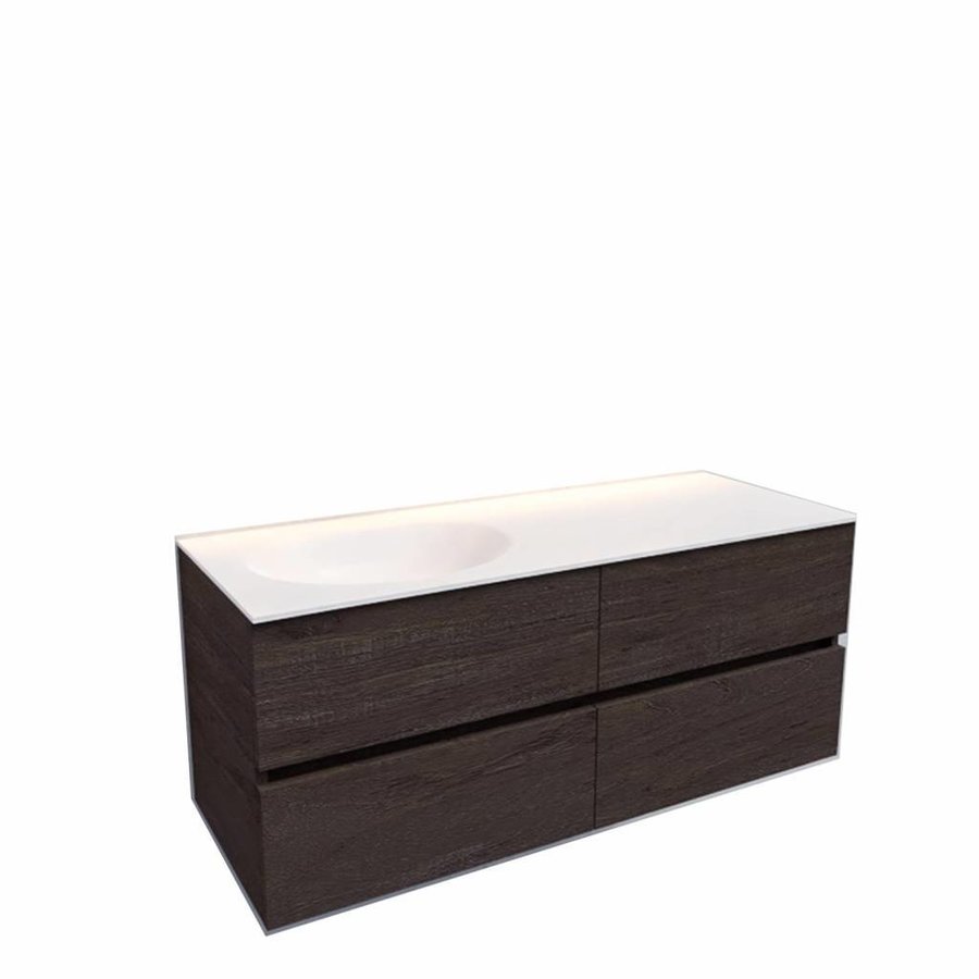 Badkamermeubel Solid Surface AQS Stockholm 120x46 cm Links Wood Dark Brown 4 Laden (0 kraangaten)