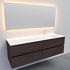 Badkamermeubel Solid Surface AQS Stockholm 150x46 cm Rechts Wood Dark Brown 4 Laden (met 1 kraangat)