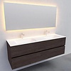 Badkamermeubel Solid Surface AQS Oslo 150x46 cm Dubbel Wood Dark Brown (2 kraangaten)