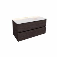 Badkamermeubel AQS Helsinki 100x46cm Keramiek Midden Wood Dark Brown 2 Laden (1 kraangat)