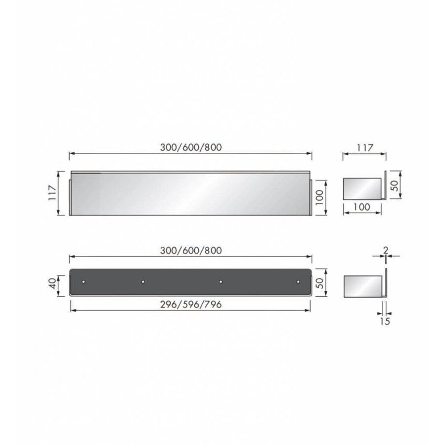 Planchet Inbouw LoooX CShelf 60x10cm Gecoat Staal Mat Zwart