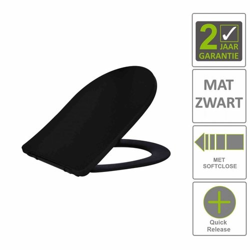 AQS Toiletzitting Vera Shade Fit Met Deksel Met Soft Close Mat Zwart 