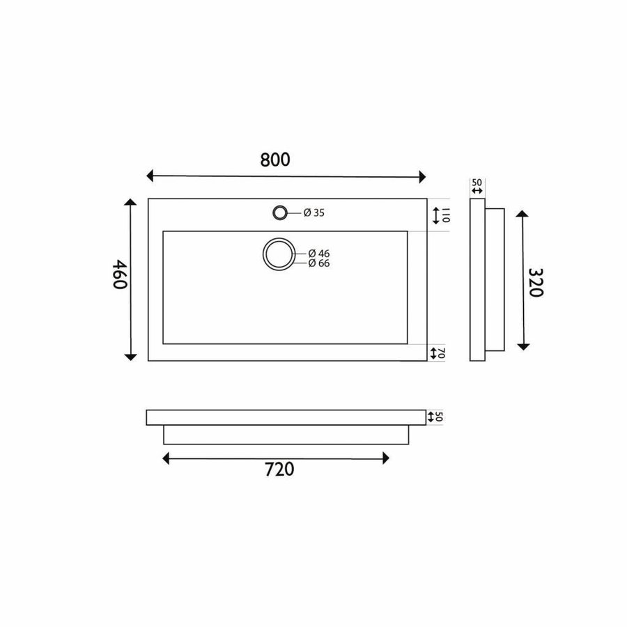 AQS Wastafel Hardsteen 80x46x5 cm 1 Kraangat Mat Zwart